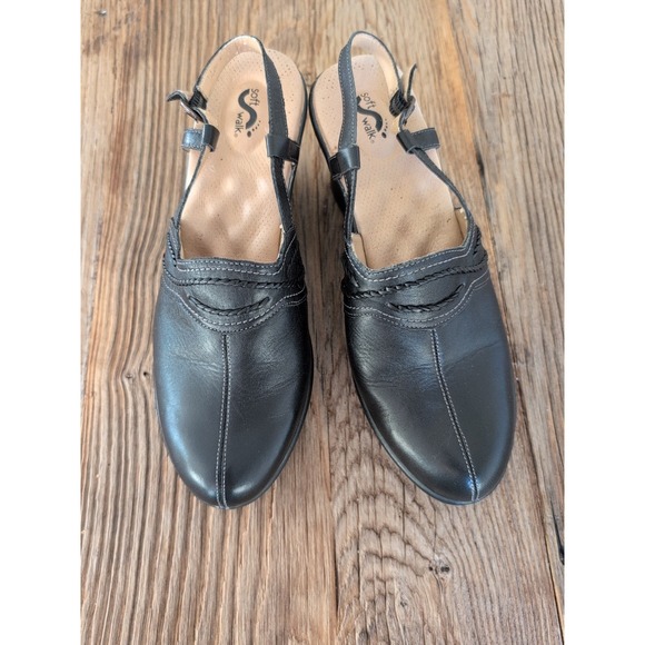 SoftWalk S1365-063 Shoes - Soft Walk Womens Black Leather Mules Slingback Platform Sandals Shoes 10